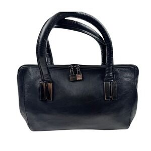 Perlina New York Black Leather Satchel handbag Top Handle Lock